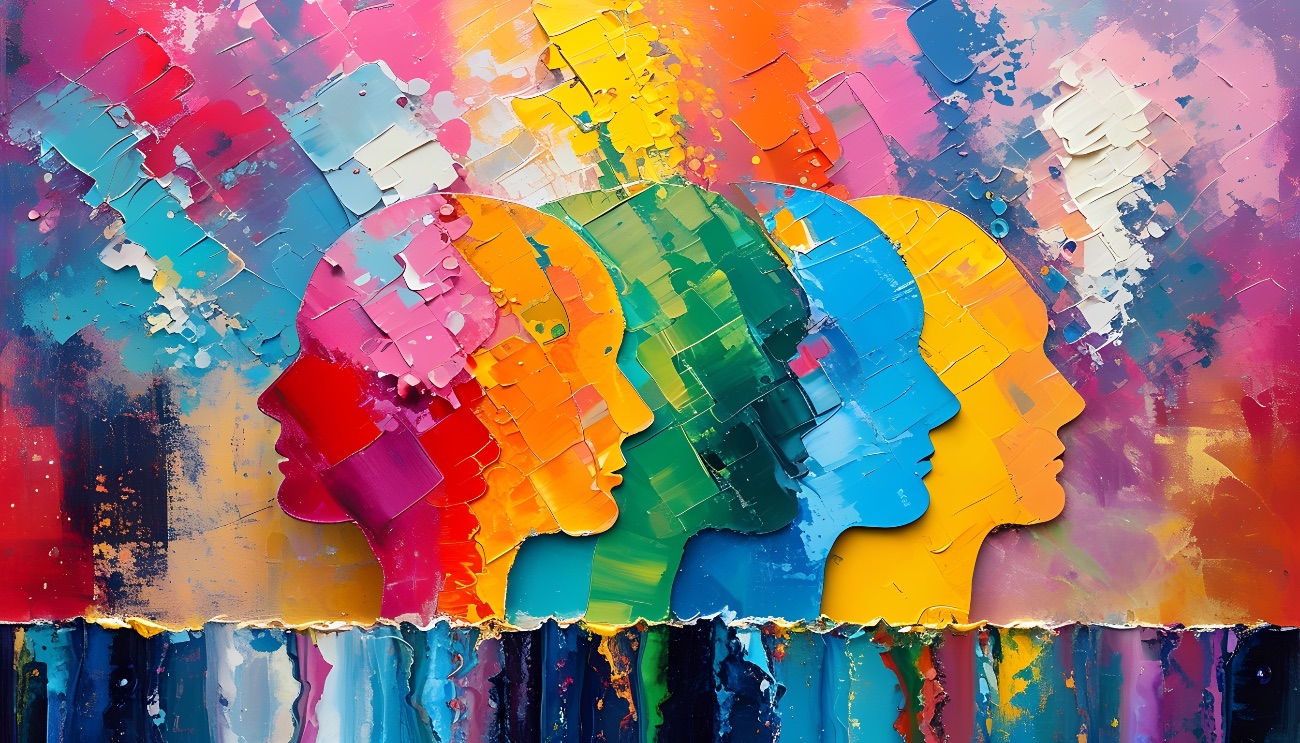 Kleurrijk schilderij van mensprofielen — groei en perspectief