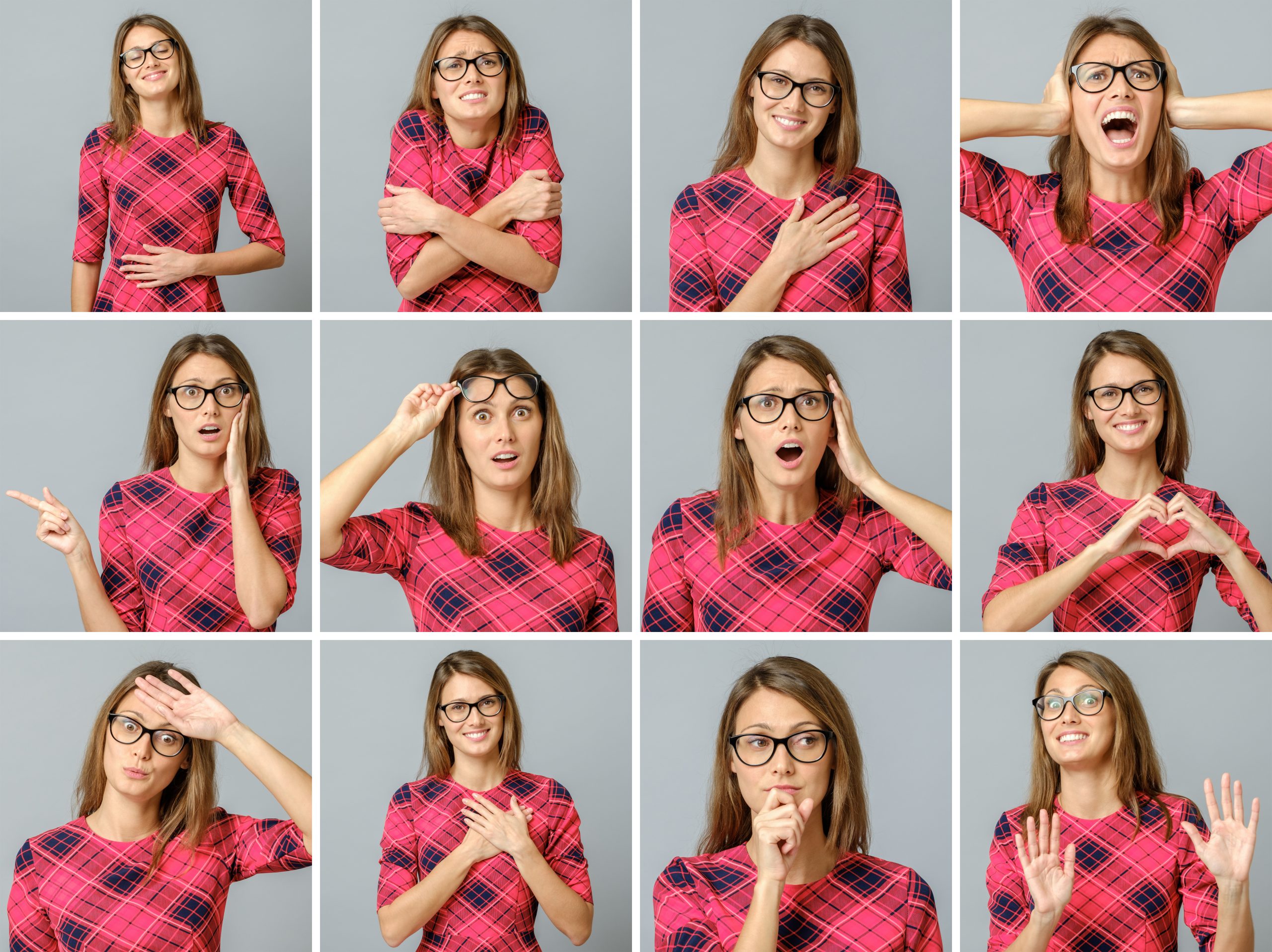 Set of beautiful girl with different facial expressions